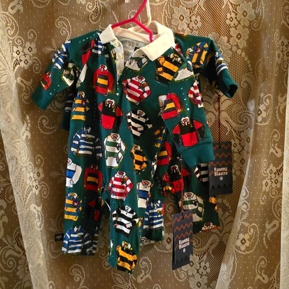 New Rowing Blazers Twin Infant Size 3-6 mo green red one piece snap leg jumpsuit - Picture 1 of 9